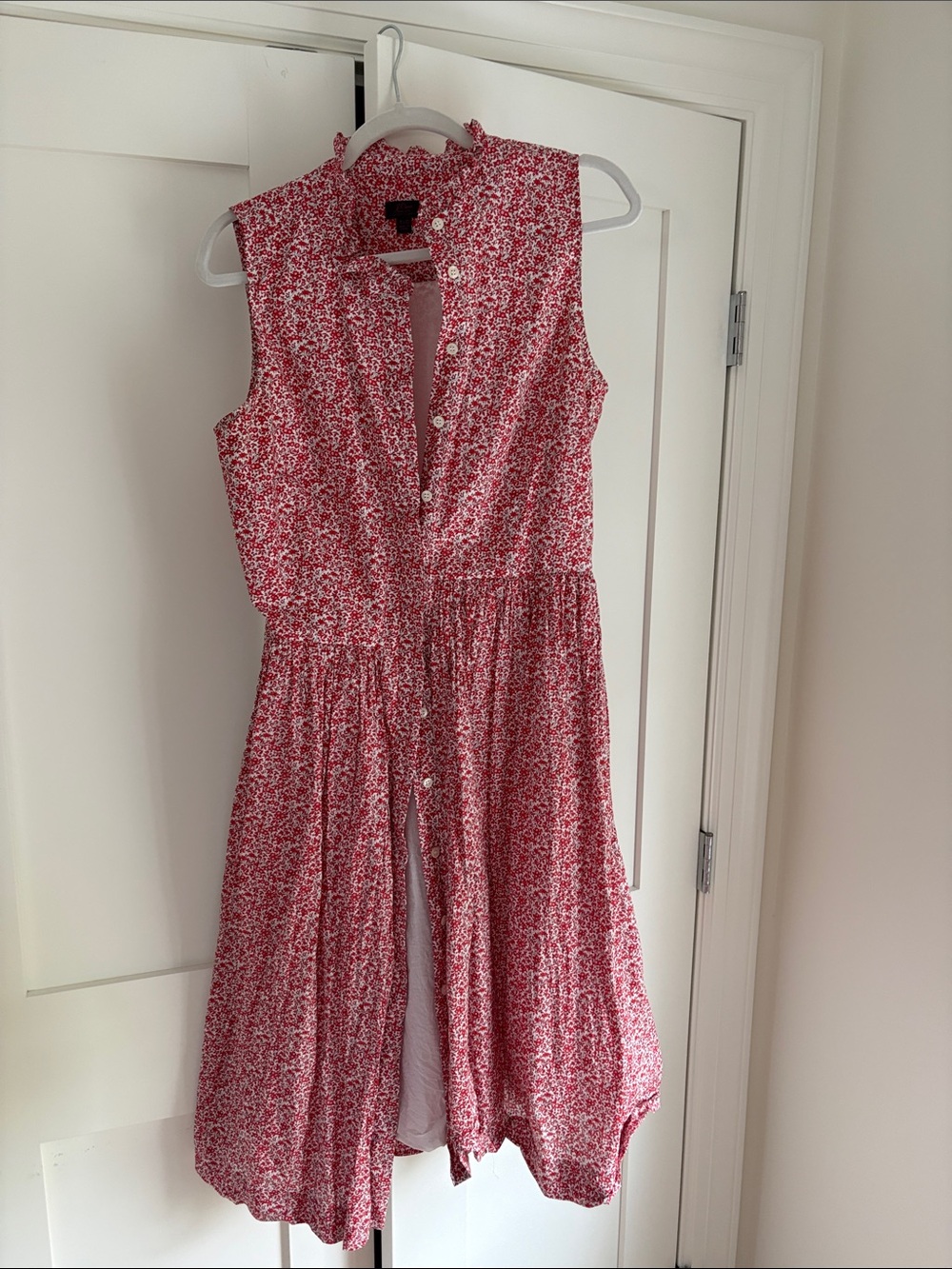 J. Crew Red Floral Button-Front Midi Dress